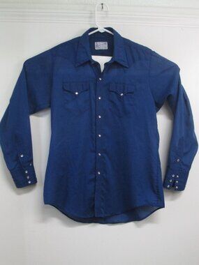 Rockmount Ranch Wear Mens Large Vintage 1970s Pearl Snap Shirt Navy Blue Western